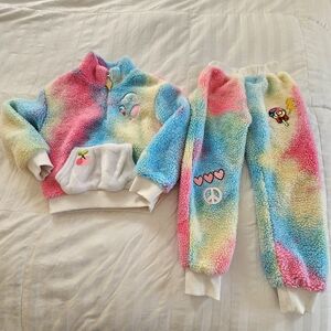 Lola & The Boys Sherpa Fleece Tie-dye Patch Pullover & Jogger Set, 6